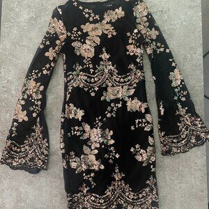 Women's Black and Gold Sequin Cocktail Dress